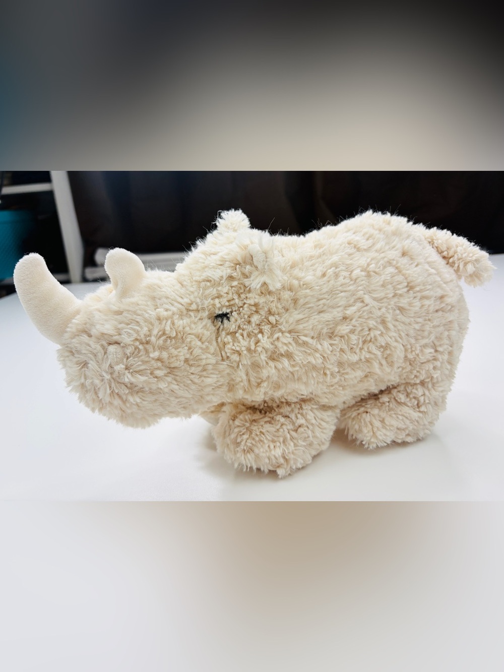 Anthropologie White Rhino Cream Plush Stuffed Animal GUC